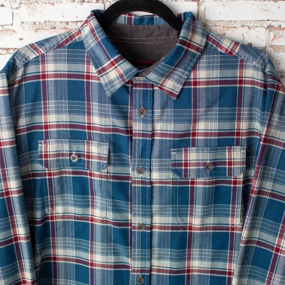 SwissTech Men’s Plaid Button Down Shirt Blue Red White Check Size Large 42–44 - Picture 3 of 9